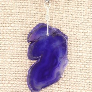 Violet Agate Slice Wire Wrap Pendant Necklace